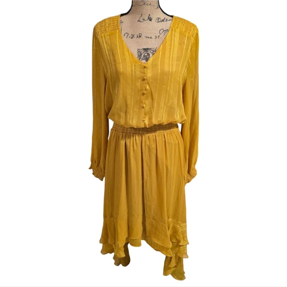 Nanette Lepore high low Ruffle Fully Lined Gold Ray Dress Plus Size 16 New